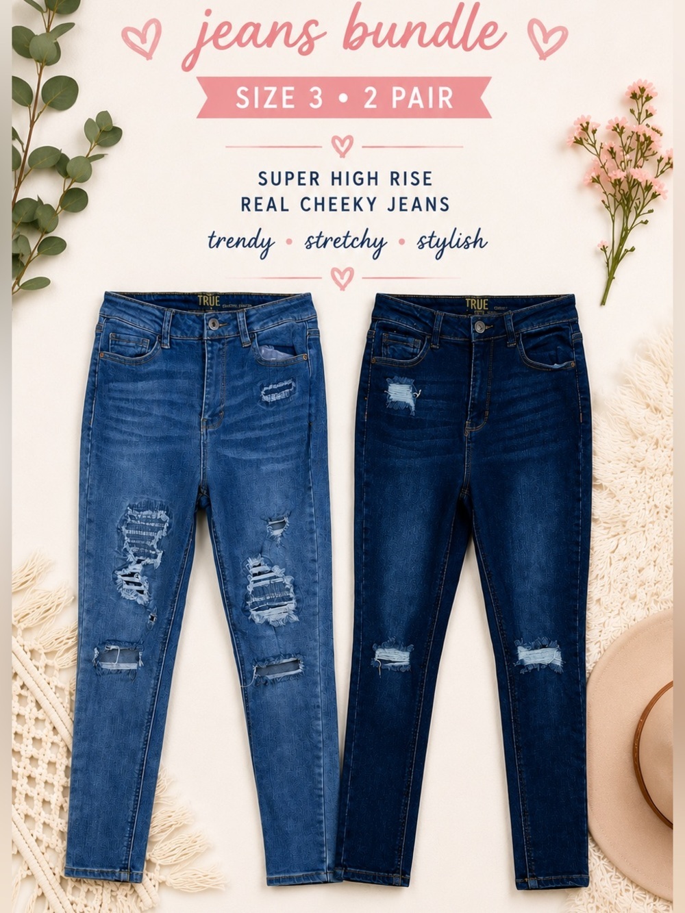 True Craft Jeans Bundle Size 3 Super High Rise Distressed Skinny Jeans 2 Pair
